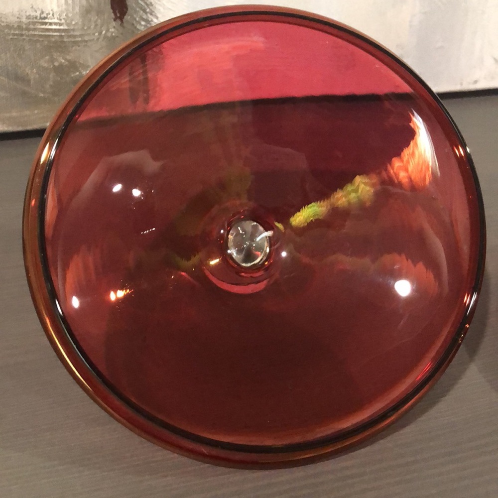 Gorgeous Iridescent Red Vintage Covered Glass Dish - Picture 9 of 13